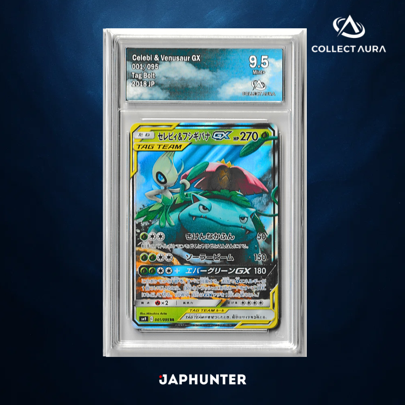 Celebi & Venusaur GX – 001/095 – Tag Bolt (2018 JP) – CollectAura Graded 9.5 Gem Mint