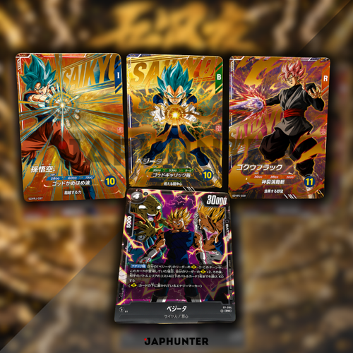 Dragon Ball Saikyo Jump Promo Set – Super Divers Triple Battle Pack + Fusion World FP-094 Vegeta + SD Double Postcard | Japanese Edition