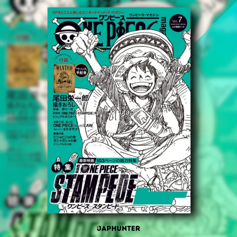 Magazine One Piece Vol. 7 – Édition japonaise | Affiche RECHERCHÉE Usopp Dieu + Contenu spécial Stampede