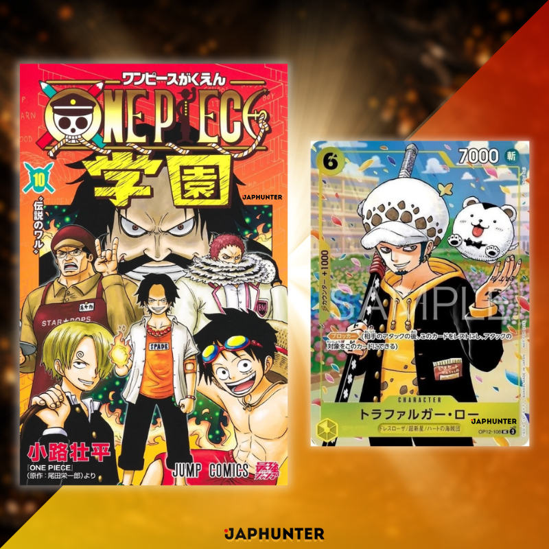 One Piece Gakuen Band 10 – Japanischer Manga Comic + OP12-106 Law Promokarte