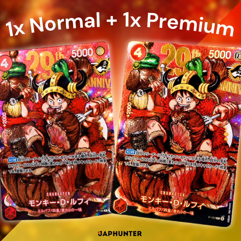 One Piece Card Game P-159 Monkey D. Luffy Promo 29e Anniversaire | Version normale et premium | Édition japonaise