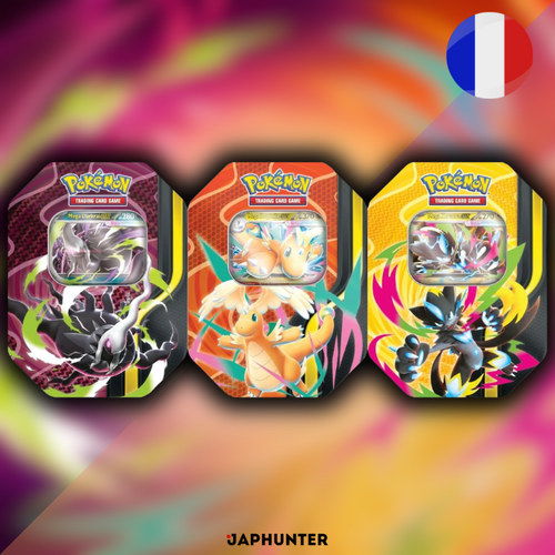 Pokémon TCG Mega Forces Tin (FR) – Mega Dragonite ex, Mega Zeraora ex & Mega Darkrai ex