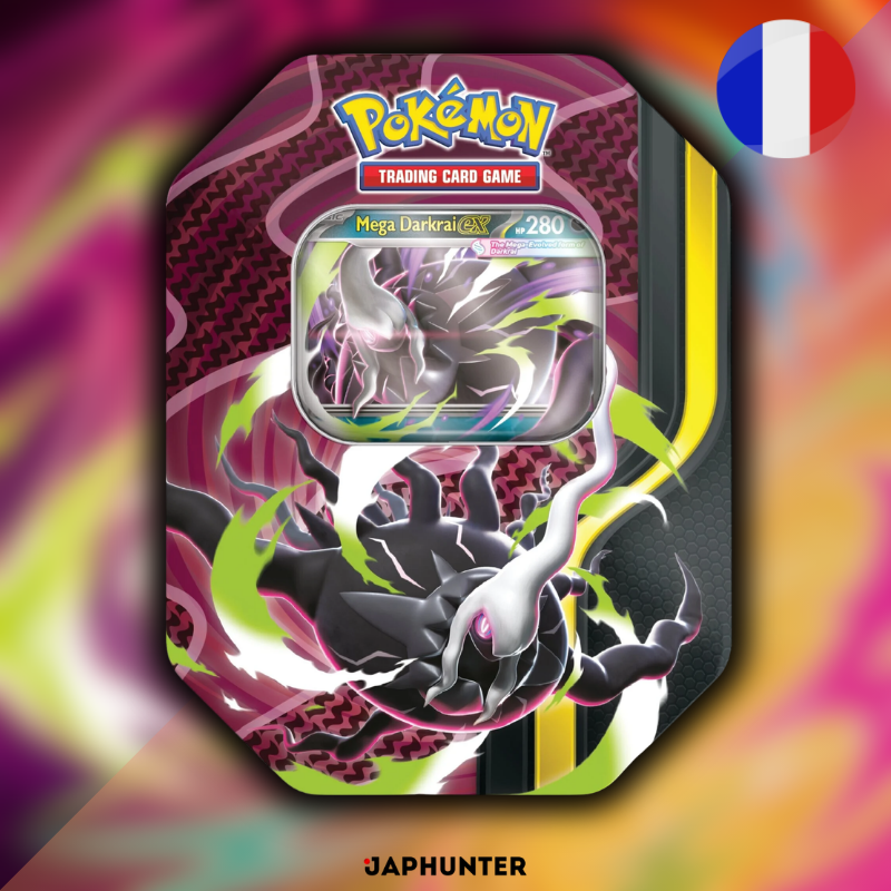 Pokémon TCG Mega Forces Tin (FR) – Mega Dragonite ex, Mega Zeraora ex & Mega Darkrai ex