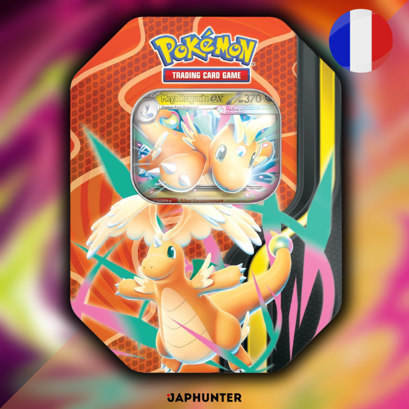 Pokémon TCG Mega Forces Tin (FR) – Mega Dragonite ex, Mega Zeraora ex & Mega Darkrai ex