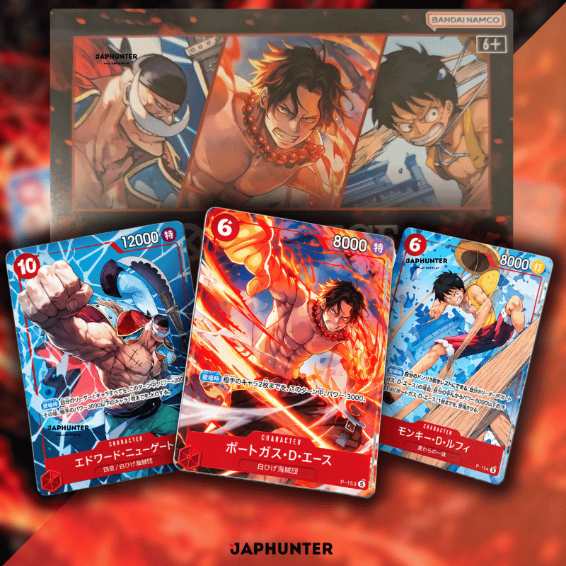 One Piece Premium Card Collection Édition Coliseum Fruit du Feu | Barbe Blanche P-152 + Ace P-153 + Luffy P-154 | Édition japonaise