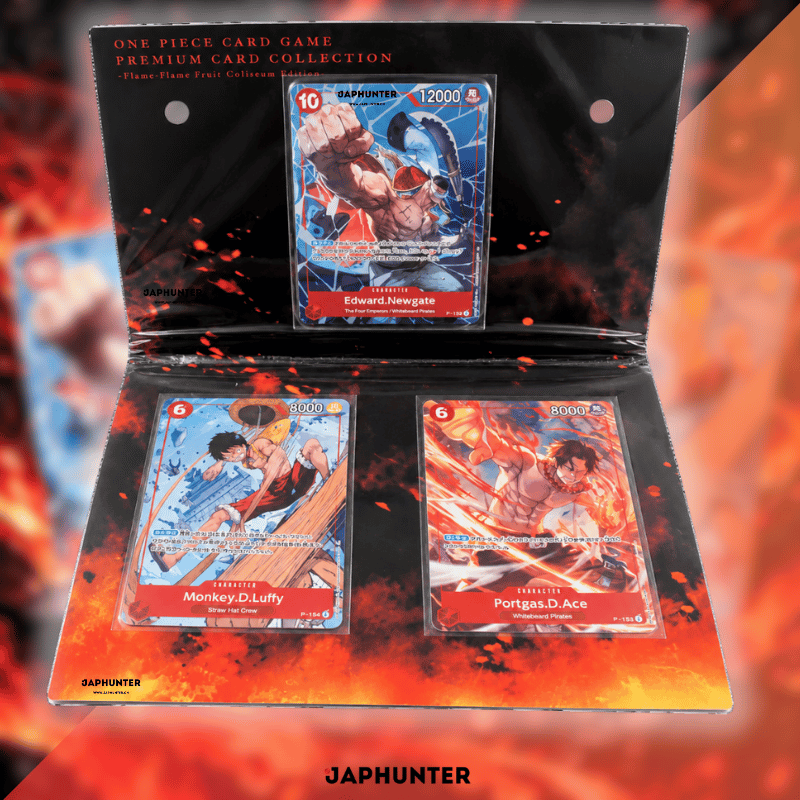 One Piece Premium Card Collection Édition Coliseum Fruit du Feu | Barbe Blanche P-152 + Ace P-153 + Luffy P-154 | Édition japonaise